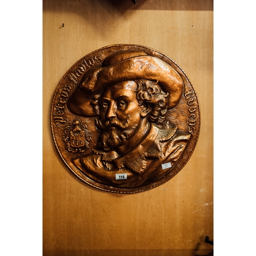 116 - Embossed copper wall plaque depicting Peter Paul Rueben's