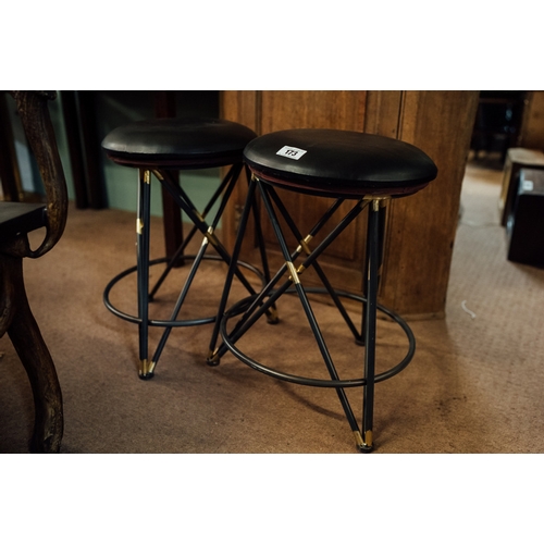 173 - Pair of retro industrial leather and metal stools.