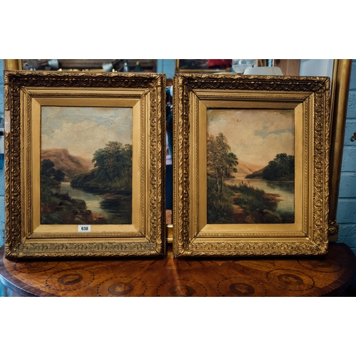 638 - Pair of Victorian gilt framed oil on canvas river scenes.