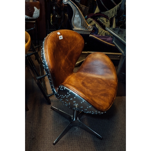 643 - Unusual chrome and leather desk chair in the Aviator style.