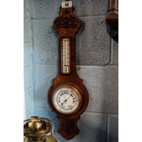 66 - Victorian oak banjo barometer.