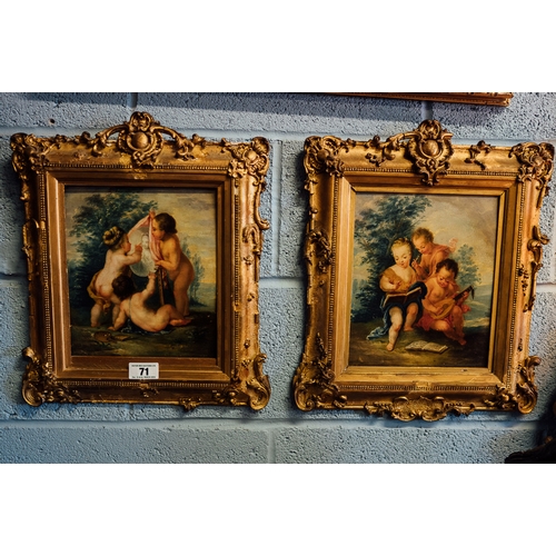 71 - Pair of 19th C. gilt framed oil on board, Children at play.