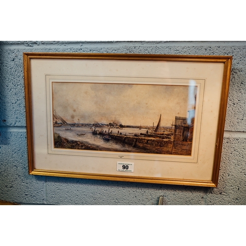 90 - Watercolour by T.B. Hardy. 1886, Harbour scene.