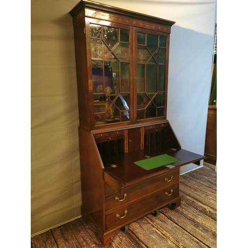 63 - Georgian mahogany bureau bookcase, the two astragal glazed doors above a fall front enclosing a fitt... 