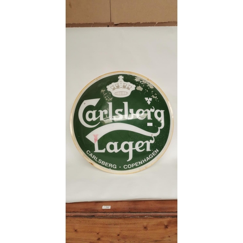 119 - Carlsberg Lager acrylic advertising sign {78cm Dia}.