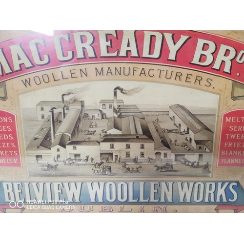 159 - Mac Cready Bellview Woollen Mills advertising print. { 44cm H X 62cm W }.