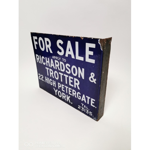 171 - For Sale Apply To Richardson & Trotter York double sided enamel advertising sign. { 36cm H X 46cm W ... 