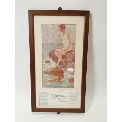 182 - P. Sharkey Blackrock Hotel Blackrock Dundalk 1930 calender. { 63cm H X 35cm W }.