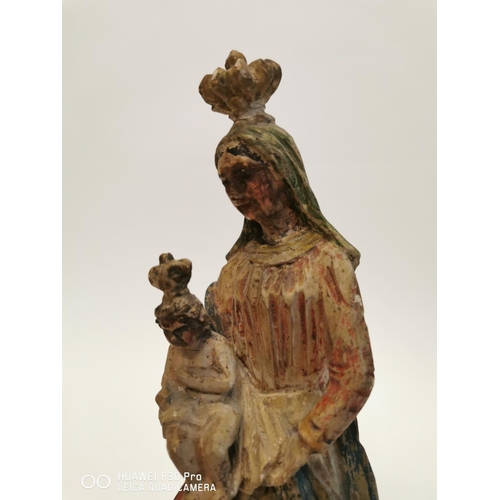 353 - 19th. C. carved Religious statue of Mother and Child. { 23cm H }.