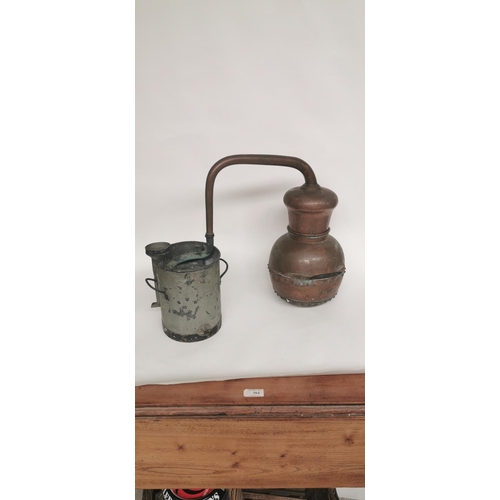 63 - 19th. C. copper whiskey still.  { 48cm H X 60cm W X 30cm D }.