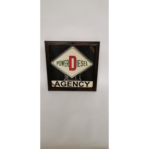 67 - Power Diesel Agency enamel advertising sign. { 37cm H X 38cm W }.