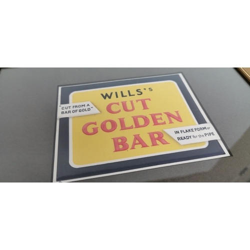 73 - Will's Cut Golden Bar In Flake Form Or Ready For The Pipe framed show card. { 26cm H X 33cm W }.