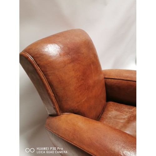 145 - Pair of exceptional quality 1940's leather upholstered club chairs. { 84cm H X 80cm W X 91cm D }.