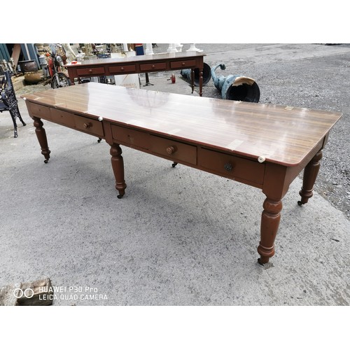 148 - 19th. C. painted pine table on turned legs. (79 cm h x 183 cm l x76 cm D)