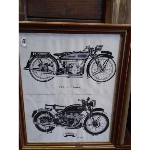 582 - Douglas Vincent motor bike print. { 55cm H X 45cm W }.