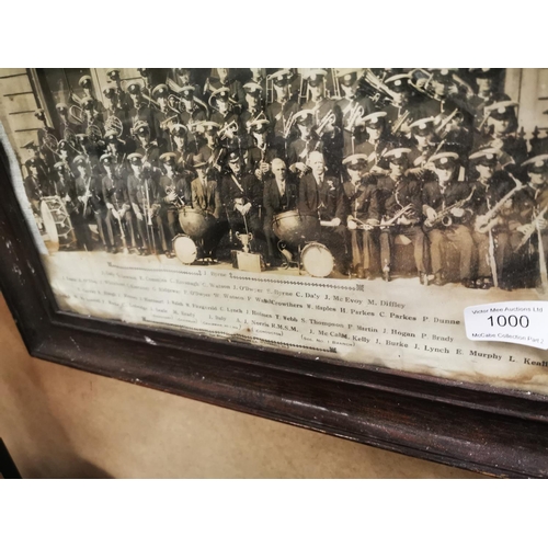 1000 - Black and white photograph of Band in front of Liberty Hall. { 39cm H X 49cm W }.