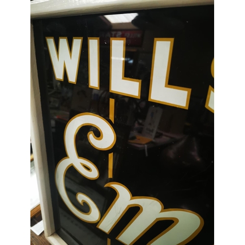 1002 - Wills's Embassy Cigarettes reverse painted glass framed advertising sign {52 cm H x 97 cm W}.