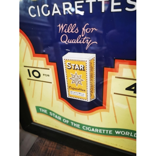 1016 - Will's Star Cigarettes - Ten for 4d framed advertising showcard {46 cm H x 33 cm W}.