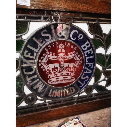 1035 - Pair of Mitchell's & Co. Belfast Ltd leaded glass window panels {50 cm H x 87 cm W}.