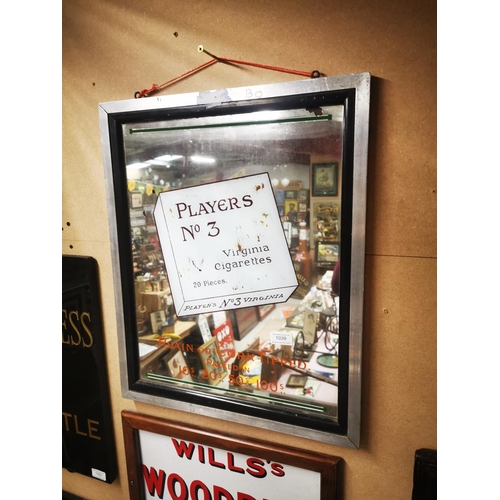 1039 - Players No.3 Plain or Cork Tipped Cigarettes pictorial advertising mirror {57 cm H x 47 cm W}.