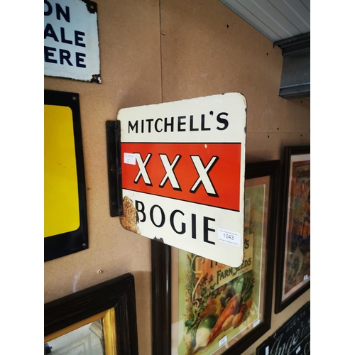 1043 - Mitchell's XXX Bogie double sided enamel advertising sign.  { 22cmH X  31cmW }.