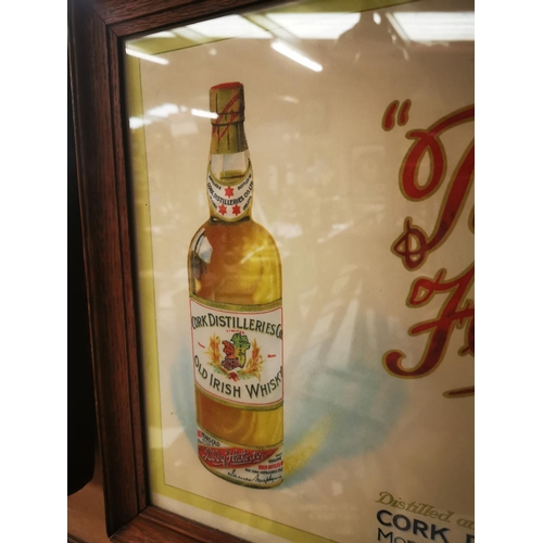 1063 - Paddy Flaherty 10 Year Old Whiskey Cork Distillers framed advertising print. { 40cm H X 49cm W }.