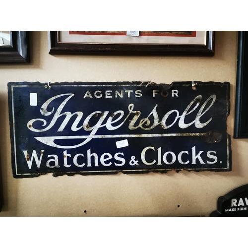 1066 - Agent for Ingersoll Watches & Clocks enamel advertising sign {37 cm H x 70 cm W}.