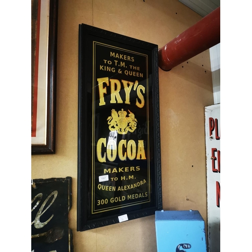 1067 - Fry's Cocoa reverse painted glass framed advertising sign {75 cm H x 37 cm W}.