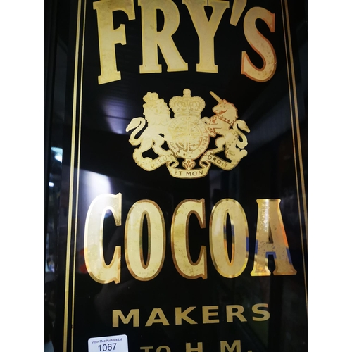 1067 - Fry's Cocoa reverse painted glass framed advertising sign {75 cm H x 37 cm W}.