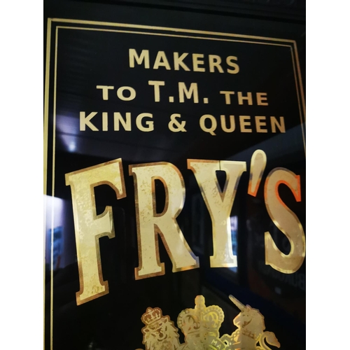 1067 - Fry's Cocoa reverse painted glass framed advertising sign {75 cm H x 37 cm W}.