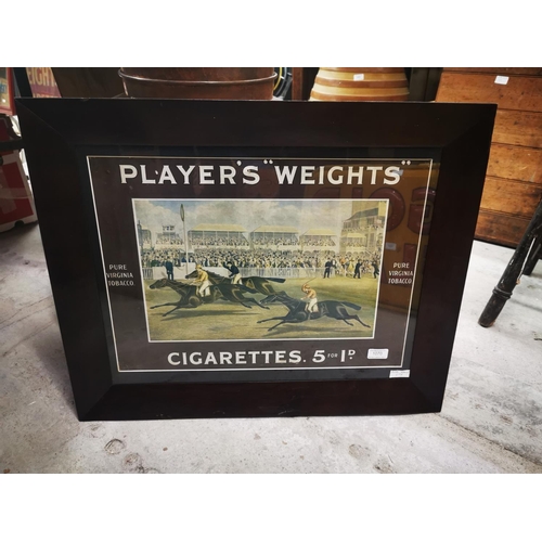 1070 - Players Weights cigarettes framed advertising showcard {56 cm H x 63 cm W}.