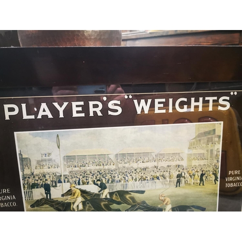 1070 - Players Weights cigarettes framed advertising showcard {56 cm H x 63 cm W}.