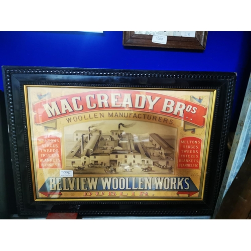 1079 - Mac Cready Bellview Woollen Mills advertising print. { 44cm H X 62cm W }.