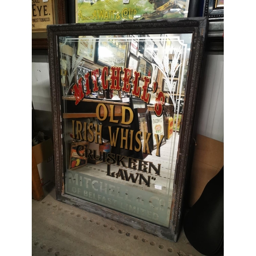 1081 - Mitchell's Old Irish Whiskey Cruiskeen Lawn framed advertising mirror {113 cm H x 85 cm W}.