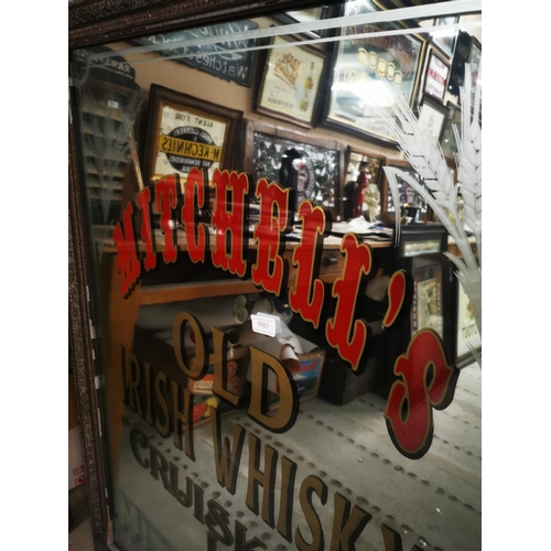 1081 - Mitchell's Old Irish Whiskey Cruiskeen Lawn framed advertising mirror {113 cm H x 85 cm W}.