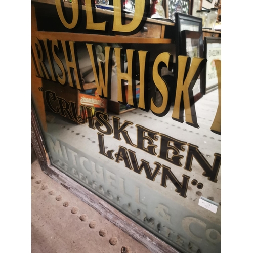 1081 - Mitchell's Old Irish Whiskey Cruiskeen Lawn framed advertising mirror {113 cm H x 85 cm W}.