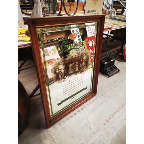 1084 - Carlsberg framed advertising mirror {91 cm H x 91 cm W}.