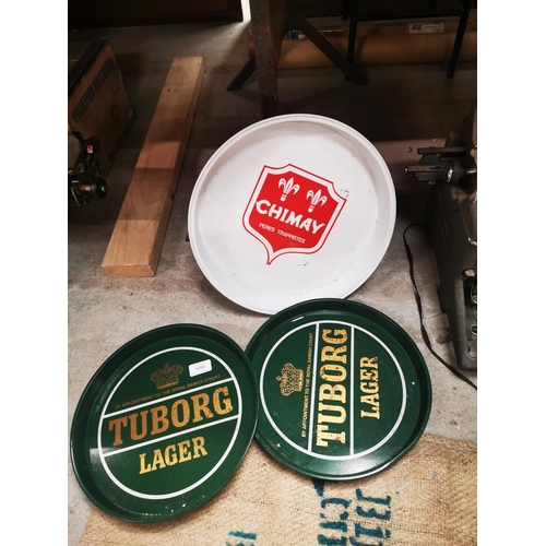 1086 - Collection of three advertising drinks trays - Chimay and Two Tuborg Lager.