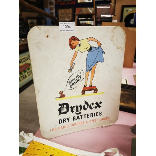 1094 - Drydex Dry Batteries - For Radio Torchese & Cylce Lamps advertising showcard {30 cm H x 25 cm W}.