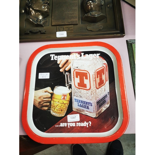 1097 - Tennent's Lager advertising drink's tray. { 33cm H X 33cm W }.