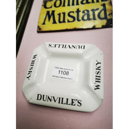 1108 - Rare Dunville's Whisky ceramic advertising ashtray.