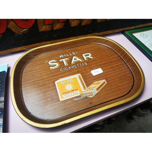 1120 - Will's Star Cigarettes advertising drinks tray.{ 32cm H X 41cm W }