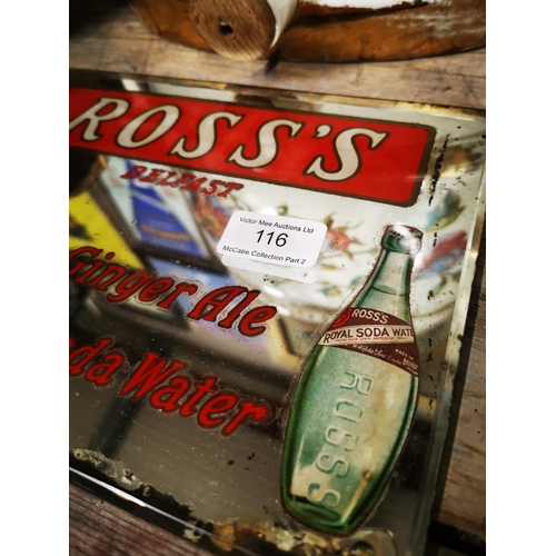 116 - Rare 19th. C. Ross's Belfast Dry Ginger Ale Royal Soda Water advertising mirror. { 19cm H X 25cm W }... 