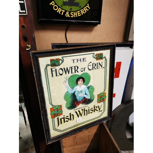 1190 - Unusual The Flower Of Erin Special Irish Whiskey framed advertising print {56 cm H x 50 cm W}.