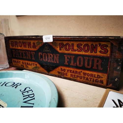 1210 - Brown and Polson's Cornflour advertising wooden box with original label {13 cm H x 44 cm W x 21 cm D... 