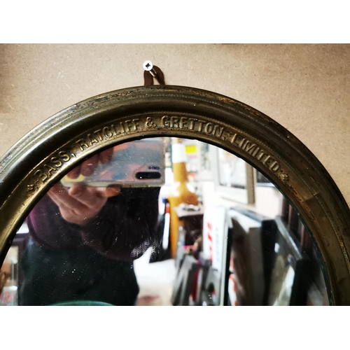 1212 - Bass Ratchliff and Gretton Limited brass framed advertising mirror {44 cm H x 37 cm W}.