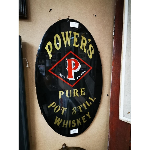 1213 - Powers Pure Pot Still Whiskey on glass advertising sign {56 cm H x 33 cm W}.