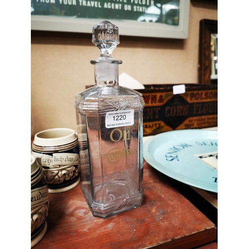 1220 - Old Comber whiskey glass advertising decanter {25 cm H}.