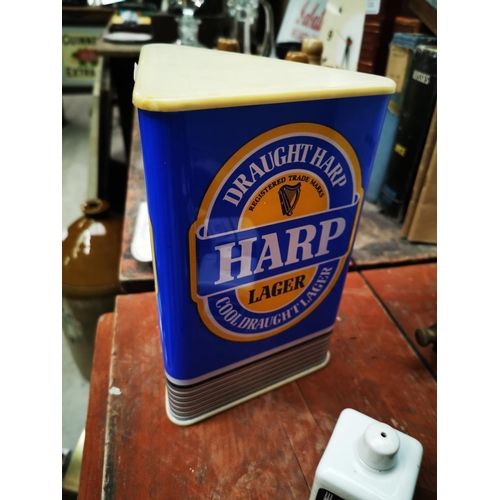 1226 - Rare Harp Lager perspex counter light up advertising sign { 23cm H X 17cm W X 12cm D }.