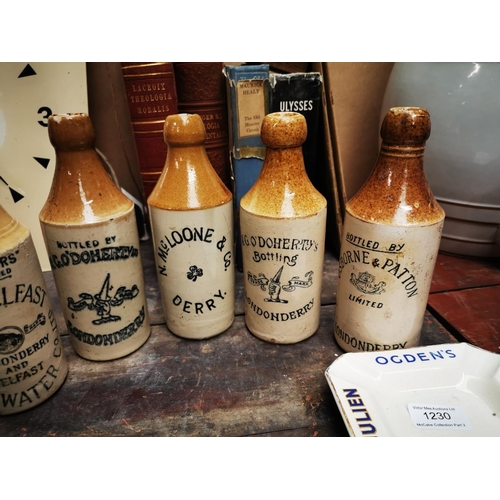 1231 - Seven Ginger Beer stoneware bottles {19 cm H}.